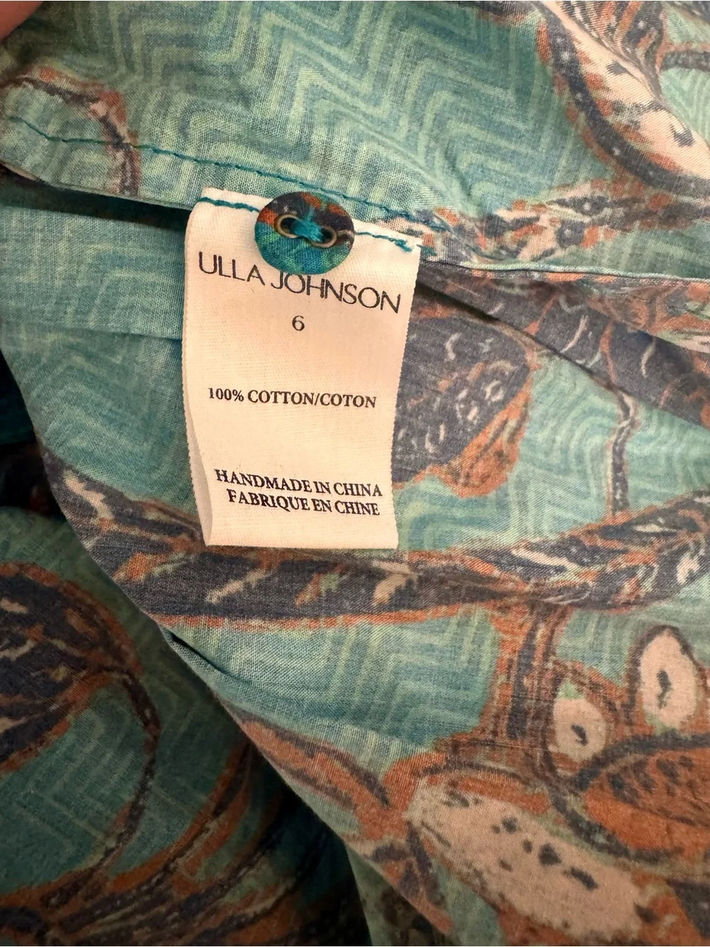 ULLA JOHNSON Sena Ruffled Cotton Mini Dress Laguna Blue Size 6 - Picture 9 of 10